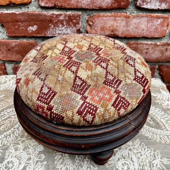 Antique Other - Victorian Wood and Needlepoint Hand Decorated Antique Foot Stool